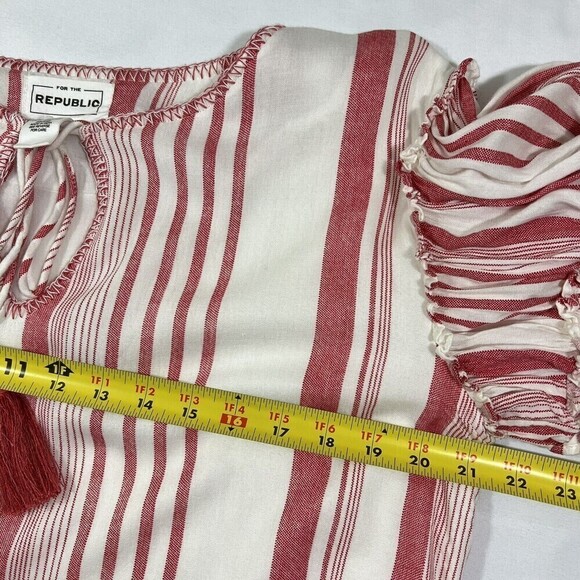 For The Republic Red & White Tassel‎ Striped Ruffle Bell Sleeves Dress Size S - Picture 9 of 11